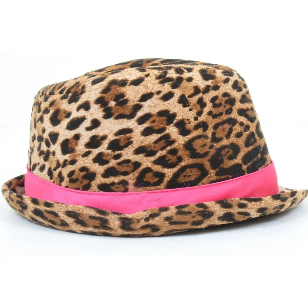 Kids Sanrio‎ Hello Kitty Leopard Print Fedora Hat with Pink Bow. One Size Y2K